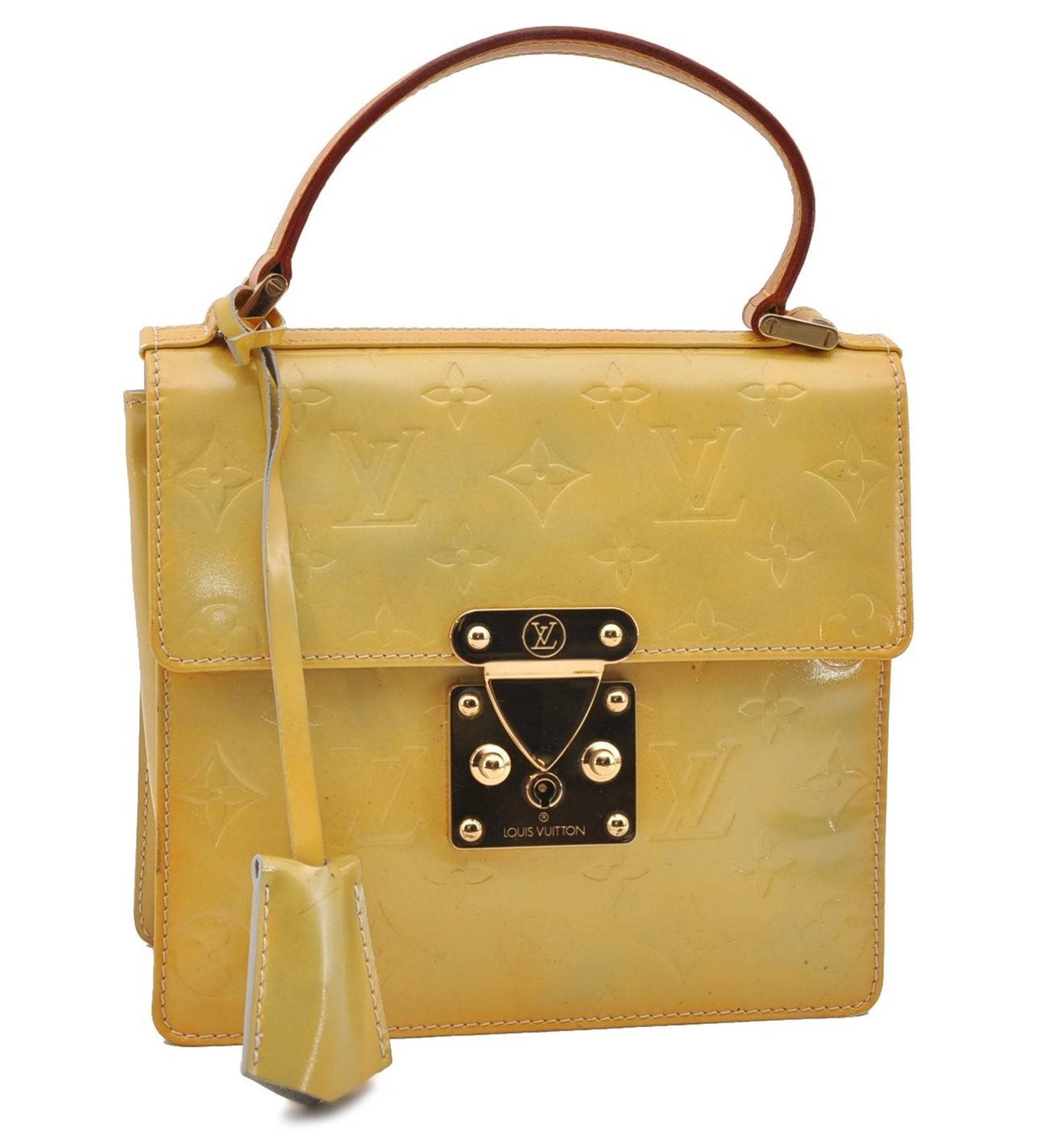 Authentic LOUIS VUITTON Vernis Spring Street Hand Bag Yellow M91029 LV 6560C