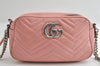 Authentic GUCCI GG Marmont Chain Shoulder Cross Bag Leather 447632 Pink 6560I