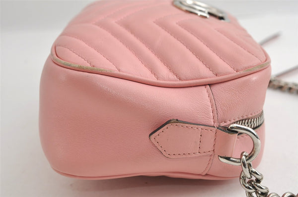 Authentic GUCCI GG Marmont Chain Shoulder Cross Bag Leather 447632 Pink 6560I