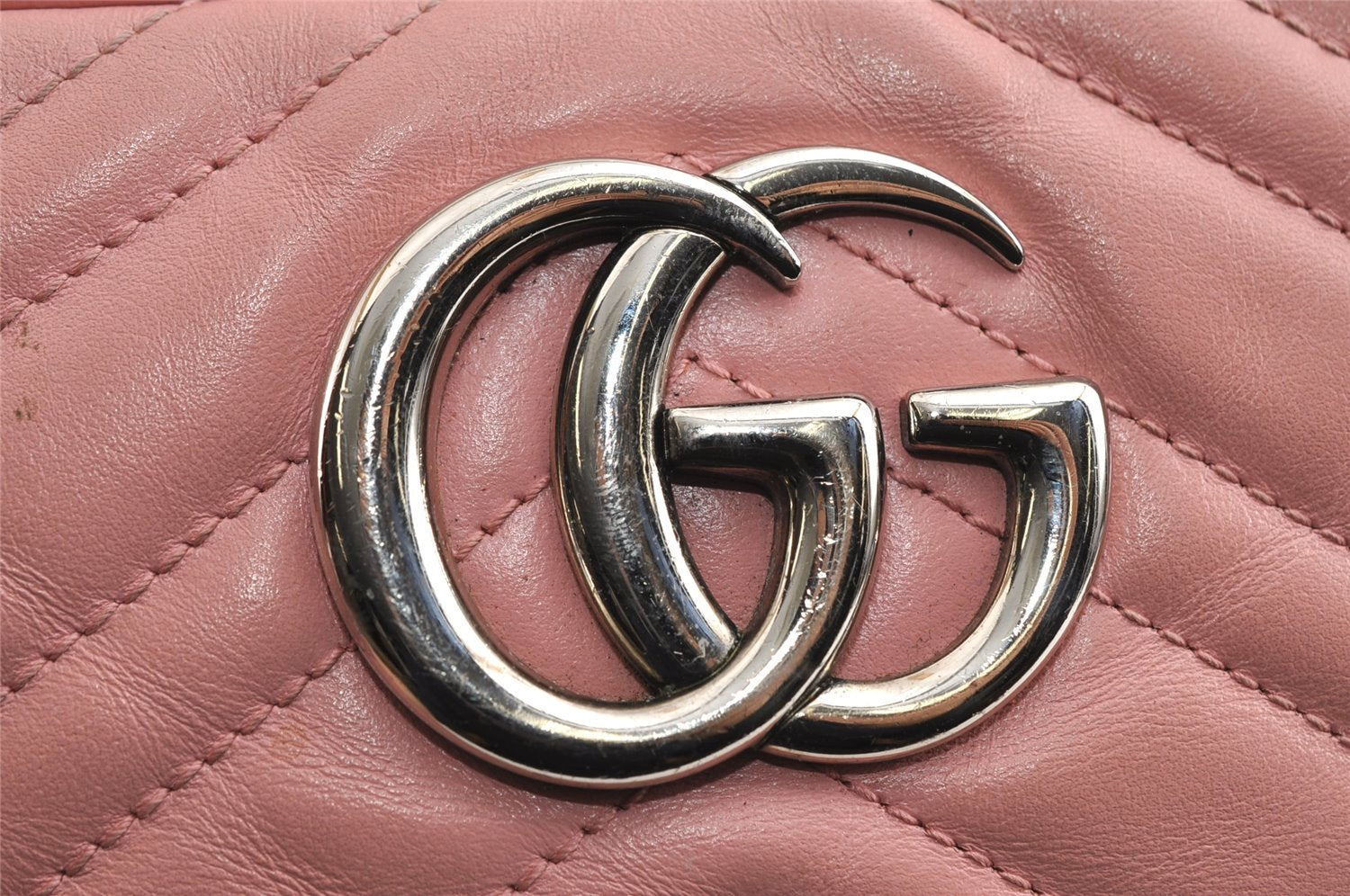 Authentic GUCCI GG Marmont Chain Shoulder Cross Bag Leather 447632 Pink 6560I