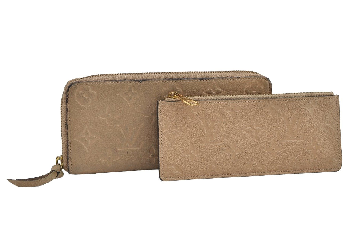 Auth Louis Vuitton Monogram Empreinte Portefeuille Clemence Wallet Beige 6564I