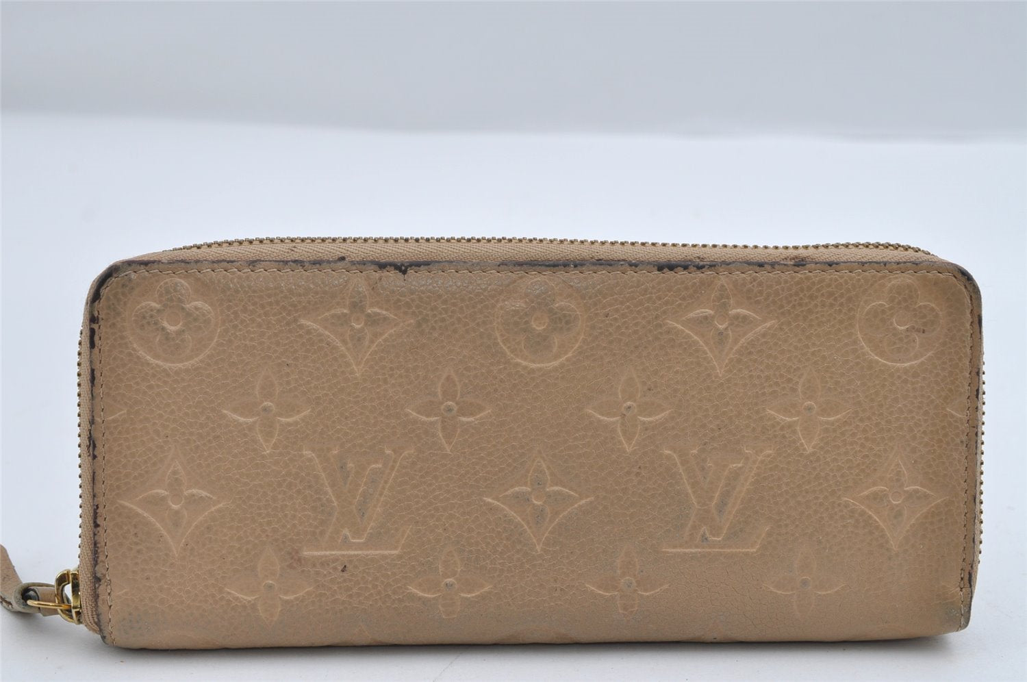 Auth Louis Vuitton Monogram Empreinte Portefeuille Clemence Wallet Beige 6564I