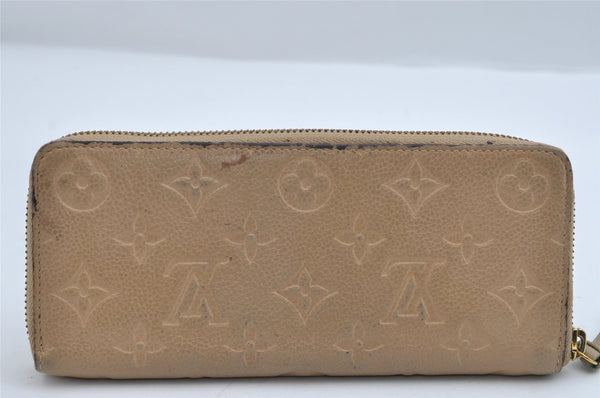 Auth Louis Vuitton Monogram Empreinte Portefeuille Clemence Wallet Beige 6564I