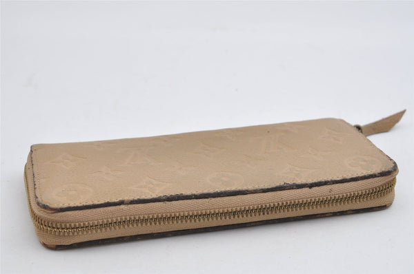 Auth Louis Vuitton Monogram Empreinte Portefeuille Clemence Wallet Beige 6564I