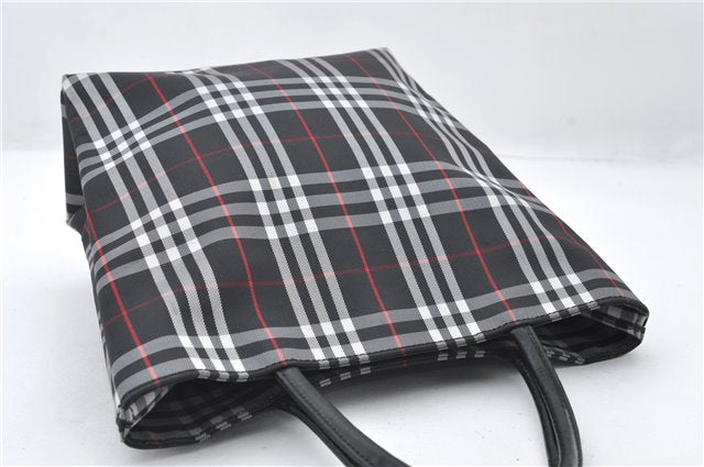Authentic BURBERRY Check Shoulder Hand Bag Purse Nylon Leather Black 6573E