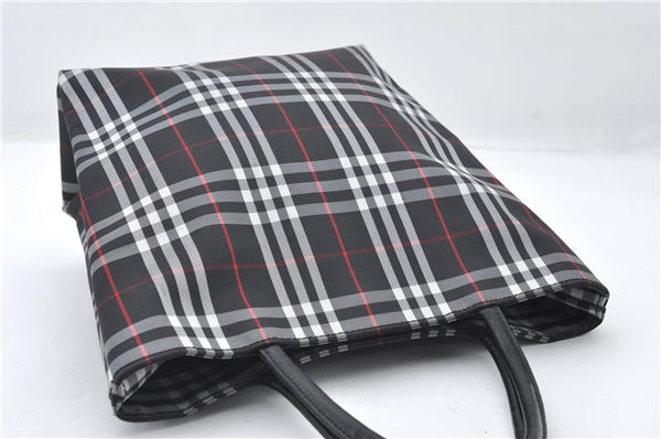 Authentic BURBERRY Check Shoulder Hand Bag Purse Nylon Leather Black 6573E