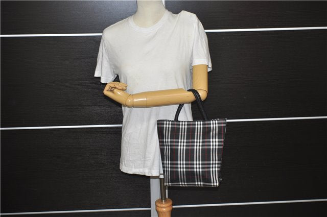 Authentic BURBERRY Check Shoulder Hand Bag Purse Nylon Leather Black 6573E