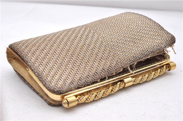 Authentic GUCCI Vintage Clutch Hand Bag Purse Mesh Gold 6575C