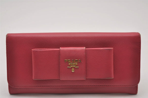 Authentic PRADA Vintage Saffiano Ribbon Leather Long Wallet Purse Pink 6575I