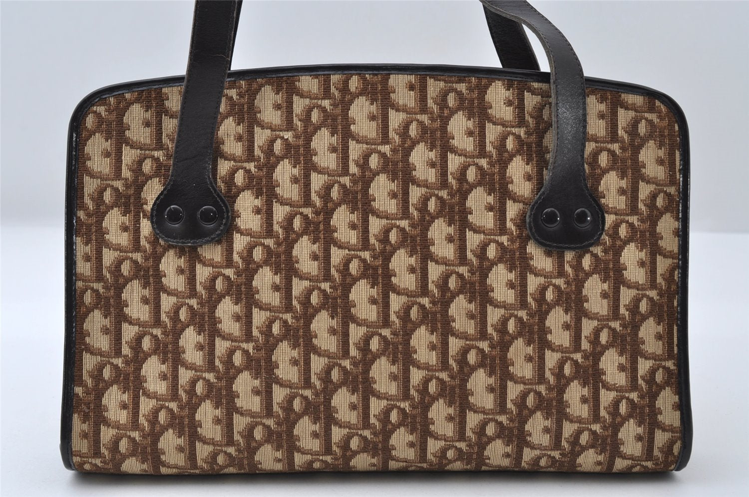 Authentic Christian Dior Trotter Hand Tote Bag Canvas Leather Brown 6576I