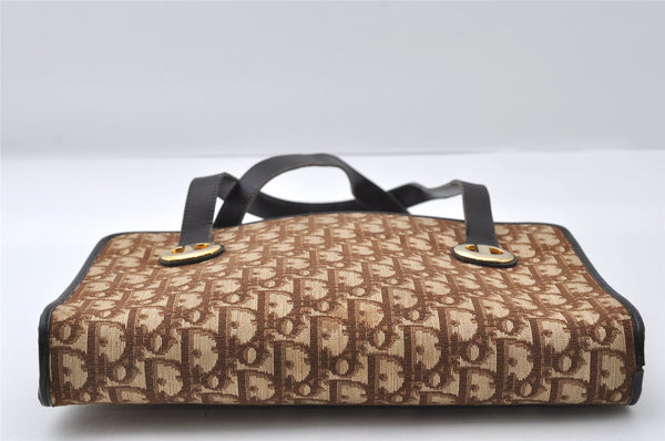 Authentic Christian Dior Trotter Hand Tote Bag Canvas Leather Brown 6576I