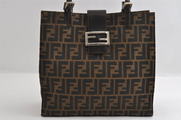 Authentic FENDI Vintage Zucca Shoulder Tote Bag Purse Canvas Leather Brown 6577I