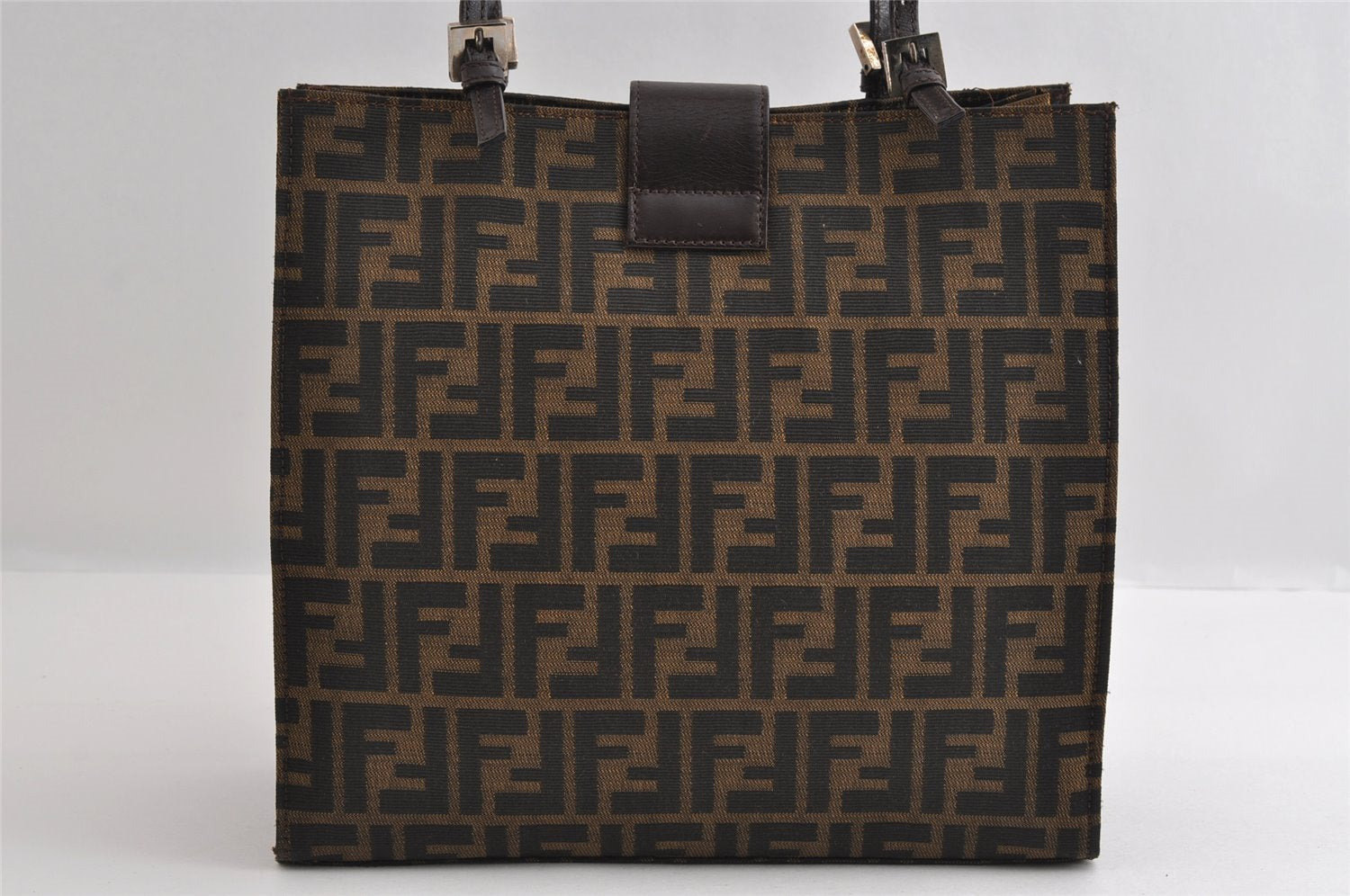 Authentic FENDI Vintage Zucca Shoulder Tote Bag Purse Canvas Leather Brown 6577I