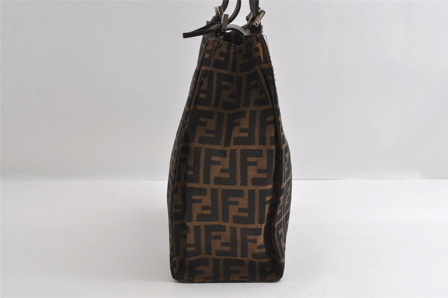 Authentic FENDI Vintage Zucca Shoulder Tote Bag Purse Canvas Leather Brown 6577I