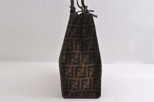 Authentic FENDI Vintage Zucca Shoulder Tote Bag Purse Canvas Leather Brown 6577I