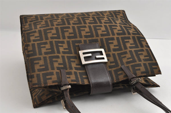 Authentic FENDI Vintage Zucca Shoulder Tote Bag Purse Canvas Leather Brown 6577I