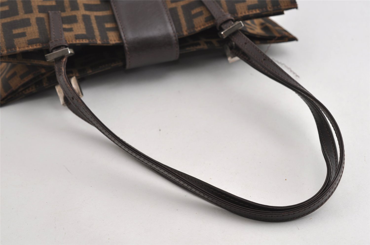 Authentic FENDI Vintage Zucca Shoulder Tote Bag Purse Canvas Leather Brown 6577I