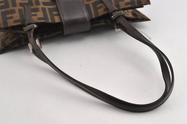 Authentic FENDI Vintage Zucca Shoulder Tote Bag Purse Canvas Leather Brown 6577I