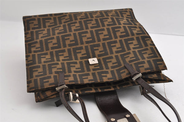 Authentic FENDI Vintage Zucca Shoulder Tote Bag Purse Canvas Leather Brown 6577I