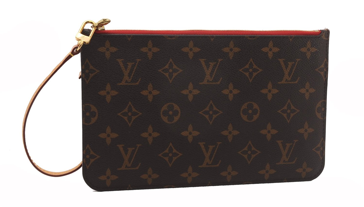 Authentic Louis Vuitton Monogram Neverfull Pouch Purse Clutch Bag Red LV 6580F