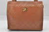 Authentic CHANEL Calf Skin Turnlock Matelasse Shoulder Tote Bag Brown CC 6584I