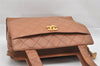 Authentic CHANEL Calf Skin Turnlock Matelasse Shoulder Tote Bag Brown CC 6584I