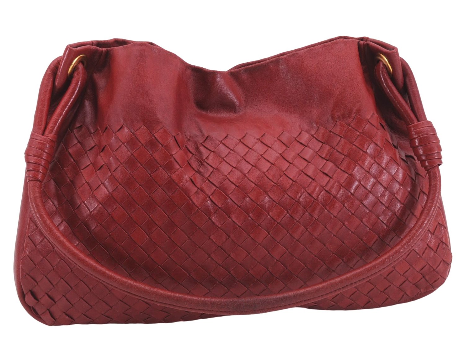 Authentic BOTTEGA VENETA Intrecciato Leather Shoulder Tote Bag Red 6589D