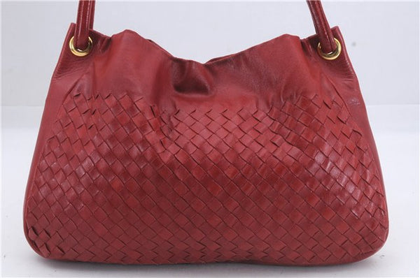 Authentic BOTTEGA VENETA Intrecciato Leather Shoulder Tote Bag Red 6589D