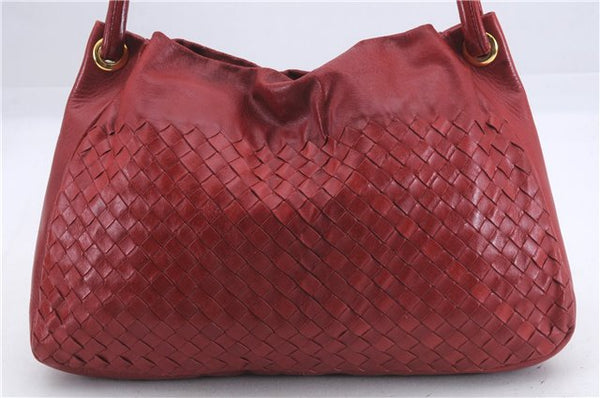 Authentic BOTTEGA VENETA Intrecciato Leather Shoulder Tote Bag Red 6589D