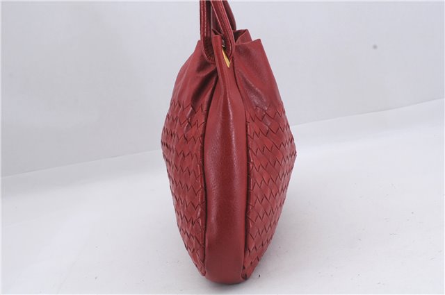 Authentic BOTTEGA VENETA Intrecciato Leather Shoulder Tote Bag Red 6589D