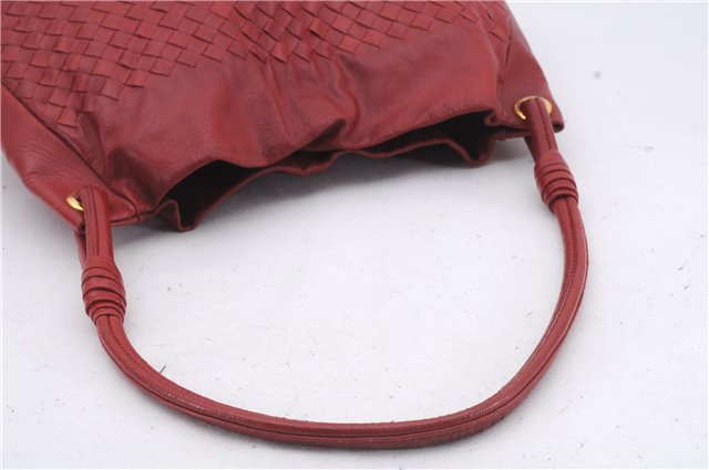 Authentic BOTTEGA VENETA Intrecciato Leather Shoulder Tote Bag Red 6589D