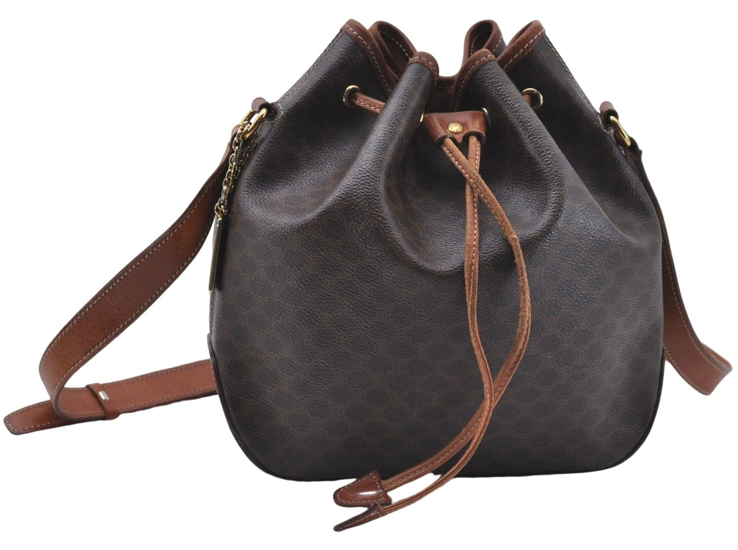 Authentic CELINE Macadam Blason Shoulder Cross Body Bag PVC Leather Brown 6590D