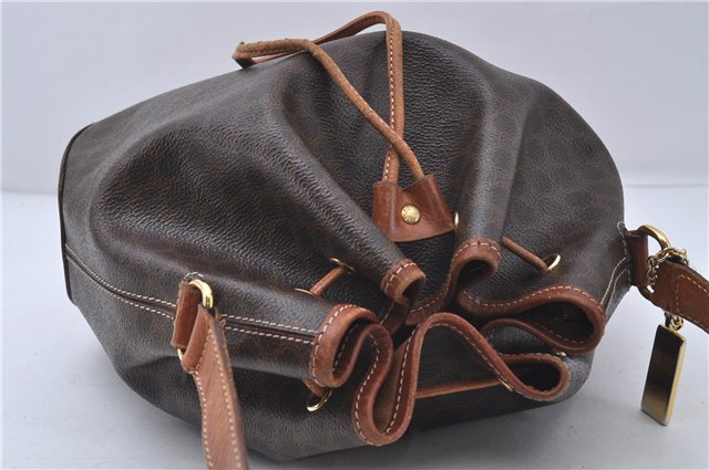 Authentic CELINE Macadam Blason Shoulder Cross Body Bag PVC Leather Brown 6590D