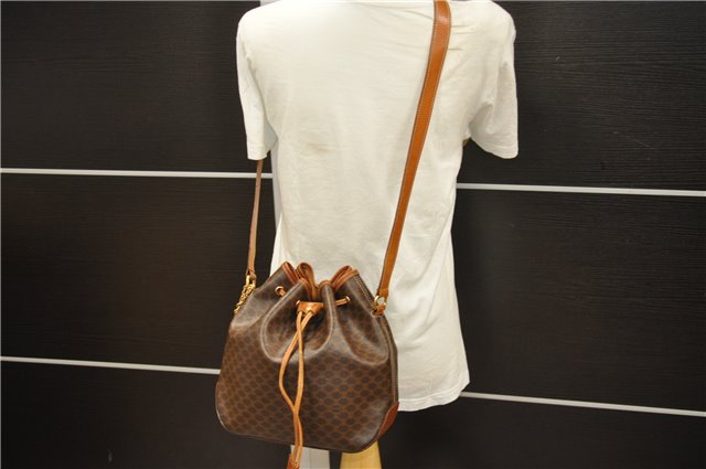 Authentic CELINE Macadam Blason Shoulder Cross Body Bag PVC Leather Brown 6590D