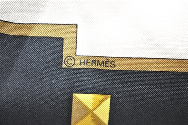 Authentic HERMES Carre 90 Scarf Key Tassel Motif Silk Black 6592C