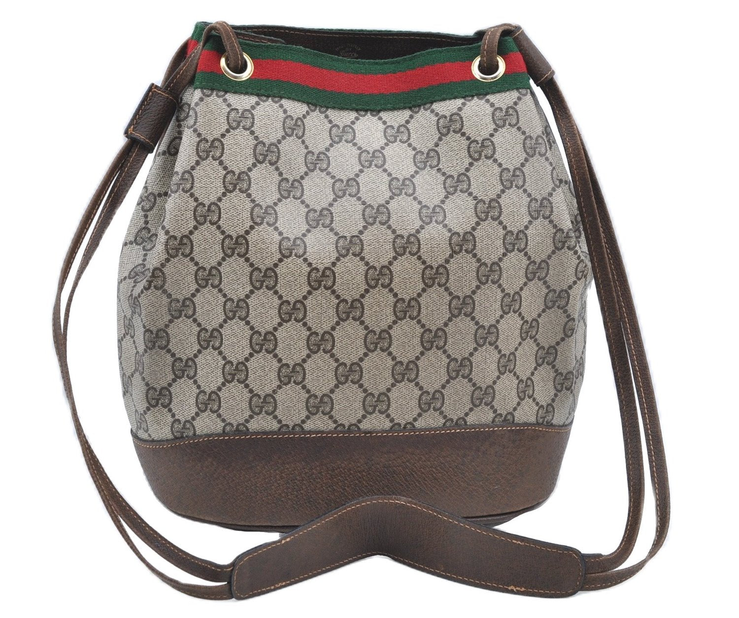 Authentic GUCCI Web Sherry Line Shoulder Cross Bag GG PVC Leather Brown 6593E