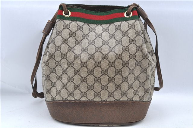 Authentic GUCCI Web Sherry Line Shoulder Cross Bag GG PVC Leather Brown 6593E