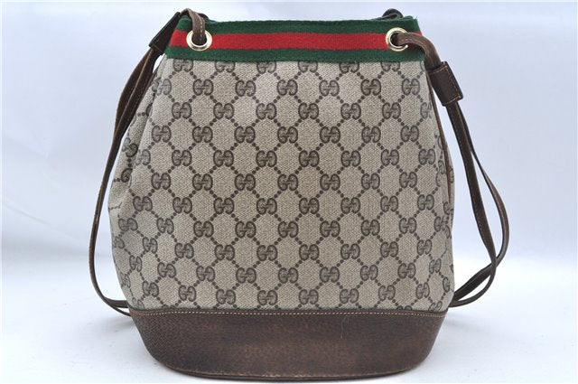 Authentic GUCCI Web Sherry Line Shoulder Cross Bag GG PVC Leather Brown 6593E