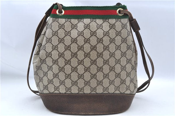 Authentic GUCCI Web Sherry Line Shoulder Cross Bag GG PVC Leather Brown 6593E