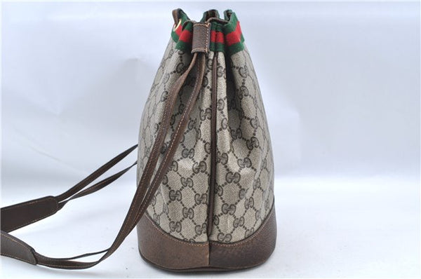 Authentic GUCCI Web Sherry Line Shoulder Cross Bag GG PVC Leather Brown 6593E