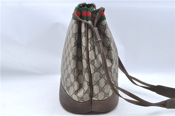 Authentic GUCCI Web Sherry Line Shoulder Cross Bag GG PVC Leather Brown 6593E