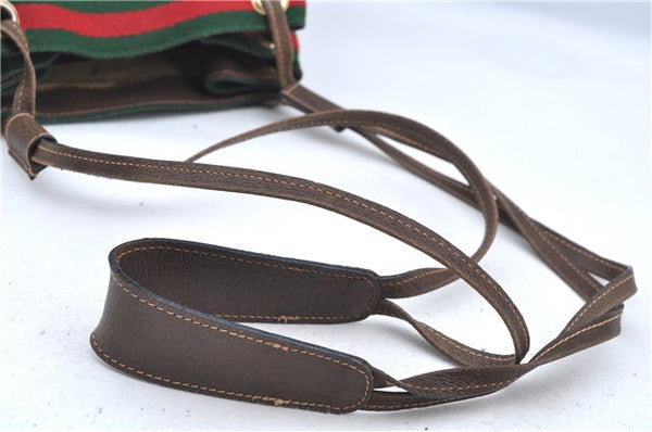 Authentic GUCCI Web Sherry Line Shoulder Cross Bag GG PVC Leather Brown 6593E