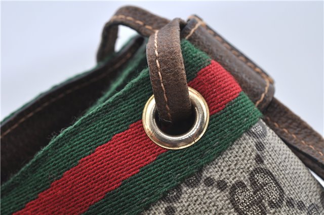 Authentic GUCCI Web Sherry Line Shoulder Cross Bag GG PVC Leather Brown 6593E