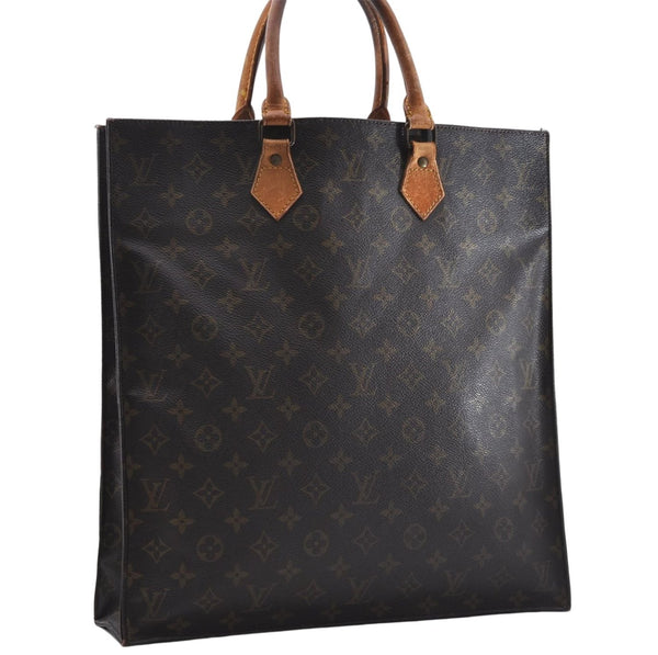 Authentic Louis Vuitton Monogram Sac Plat Hand Bag M51140 LV 6602D