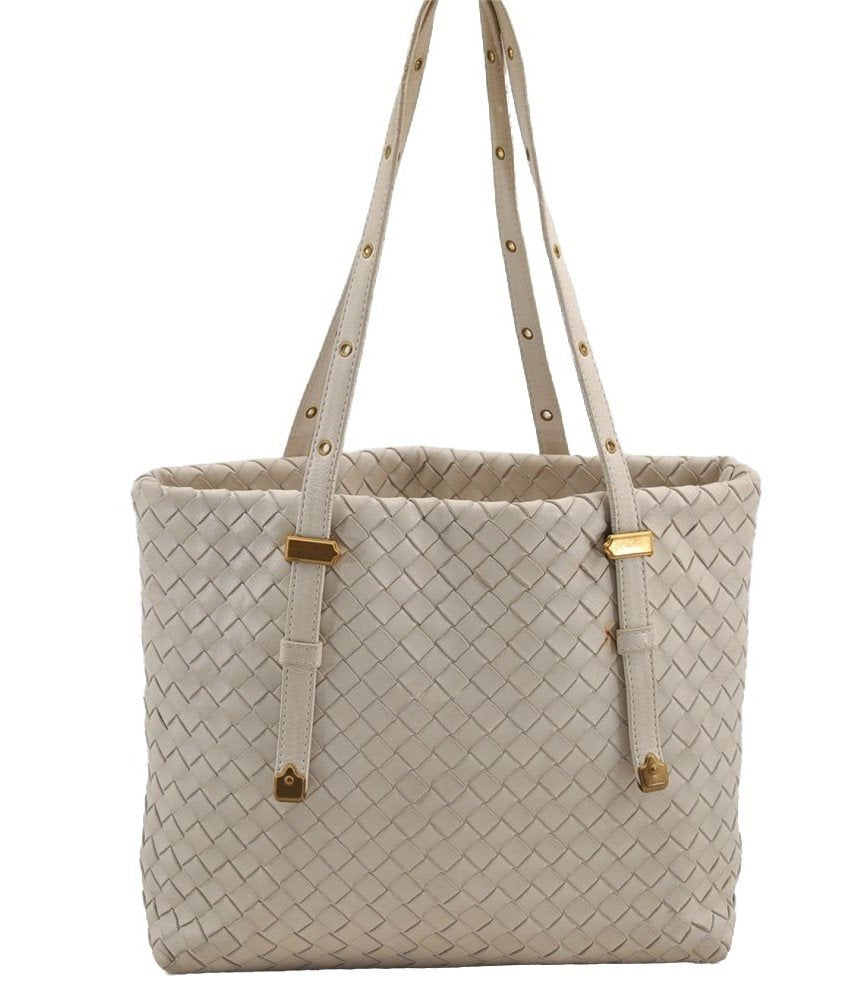 Authentic BOTTEGA VENETA Intrecciato Leather Shoulder Tote Bag Purse White 6602I
