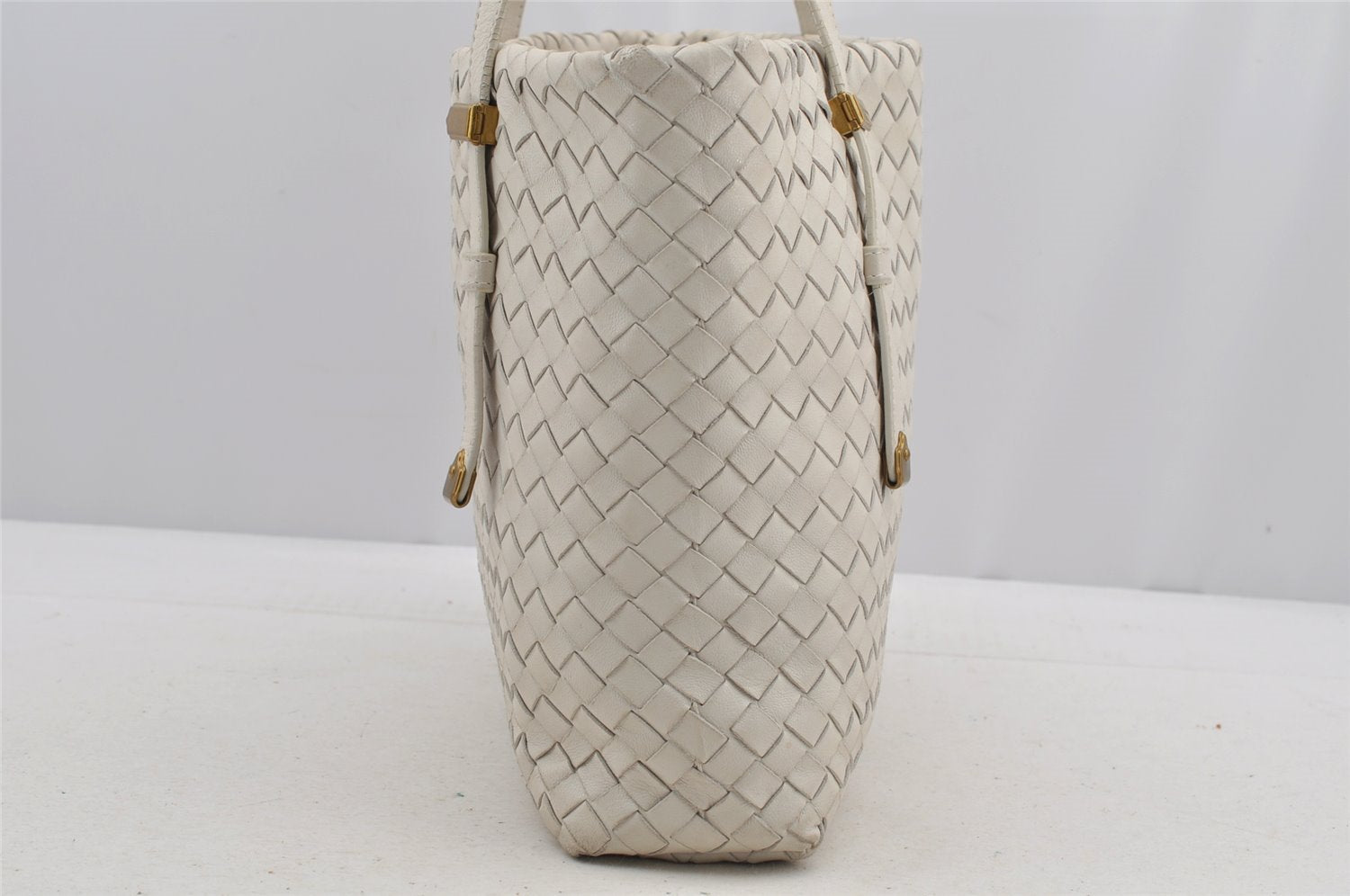 Authentic BOTTEGA VENETA Intrecciato Leather Shoulder Tote Bag Purse White 6602I