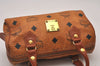Authentic MCM Visetos Leather Vintage Hand Boston Bag Pouch Purse Brown 6604I