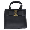 Authentic Salvatore Ferragamo Vintage Vara Ribbon Hand Bag Purse Black 6606E