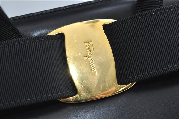 Authentic Salvatore Ferragamo Vintage Vara Ribbon Hand Bag Purse Black 6606E