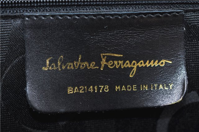 Authentic Salvatore Ferragamo Vintage Vara Ribbon Hand Bag Purse Black 6606E